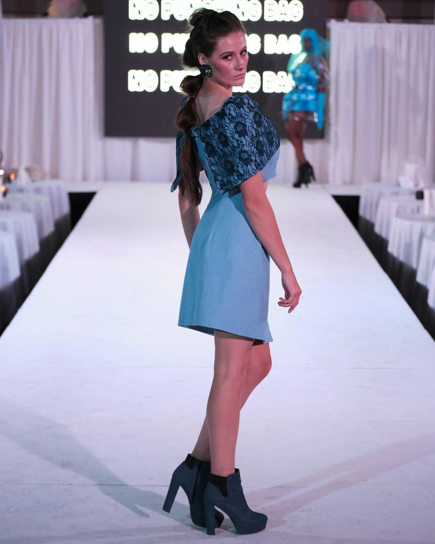 Light Blue Off the Shoulder Crop Top and Skirt Set