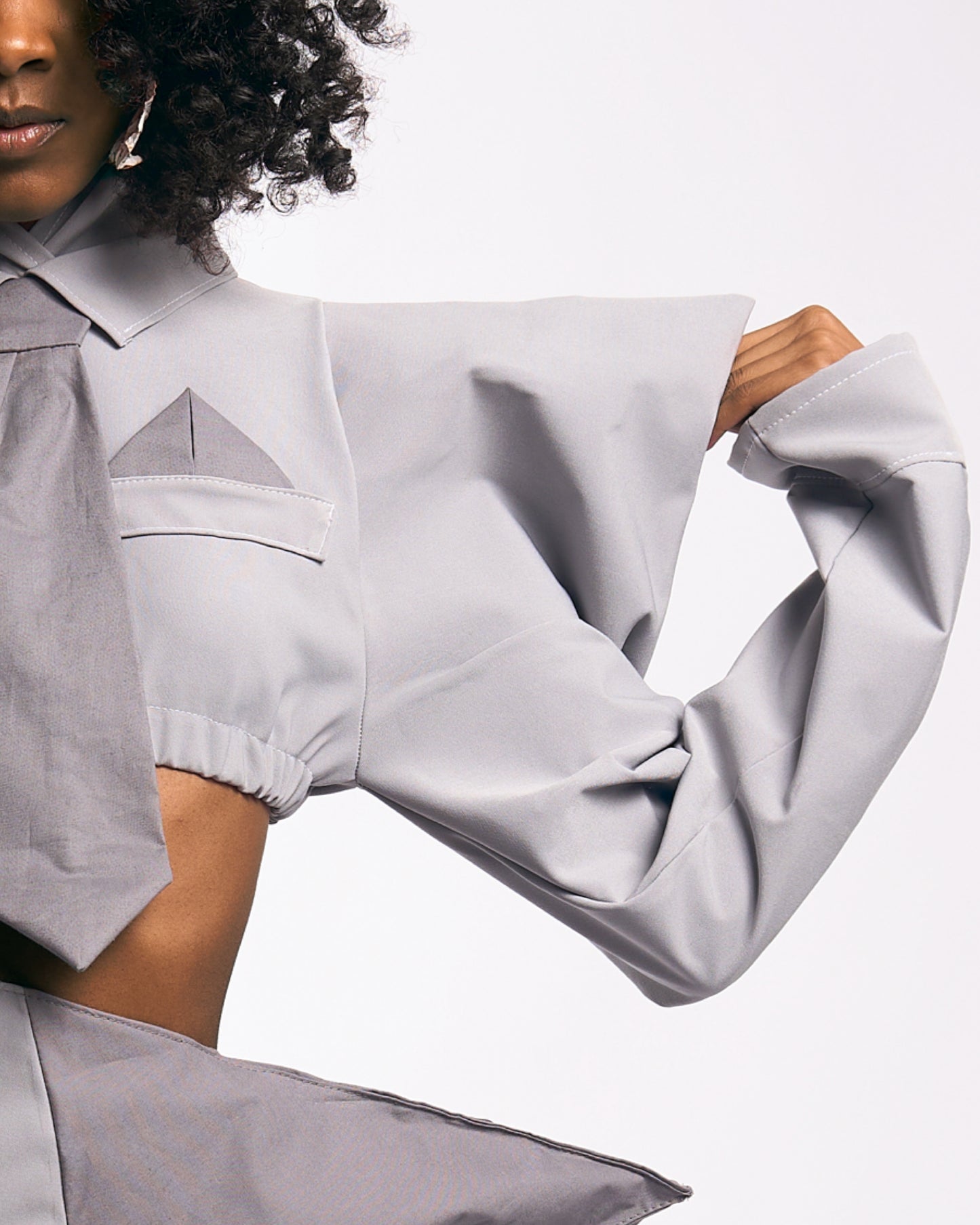 Grey Cropped High Shoulder Pullover Hoodie