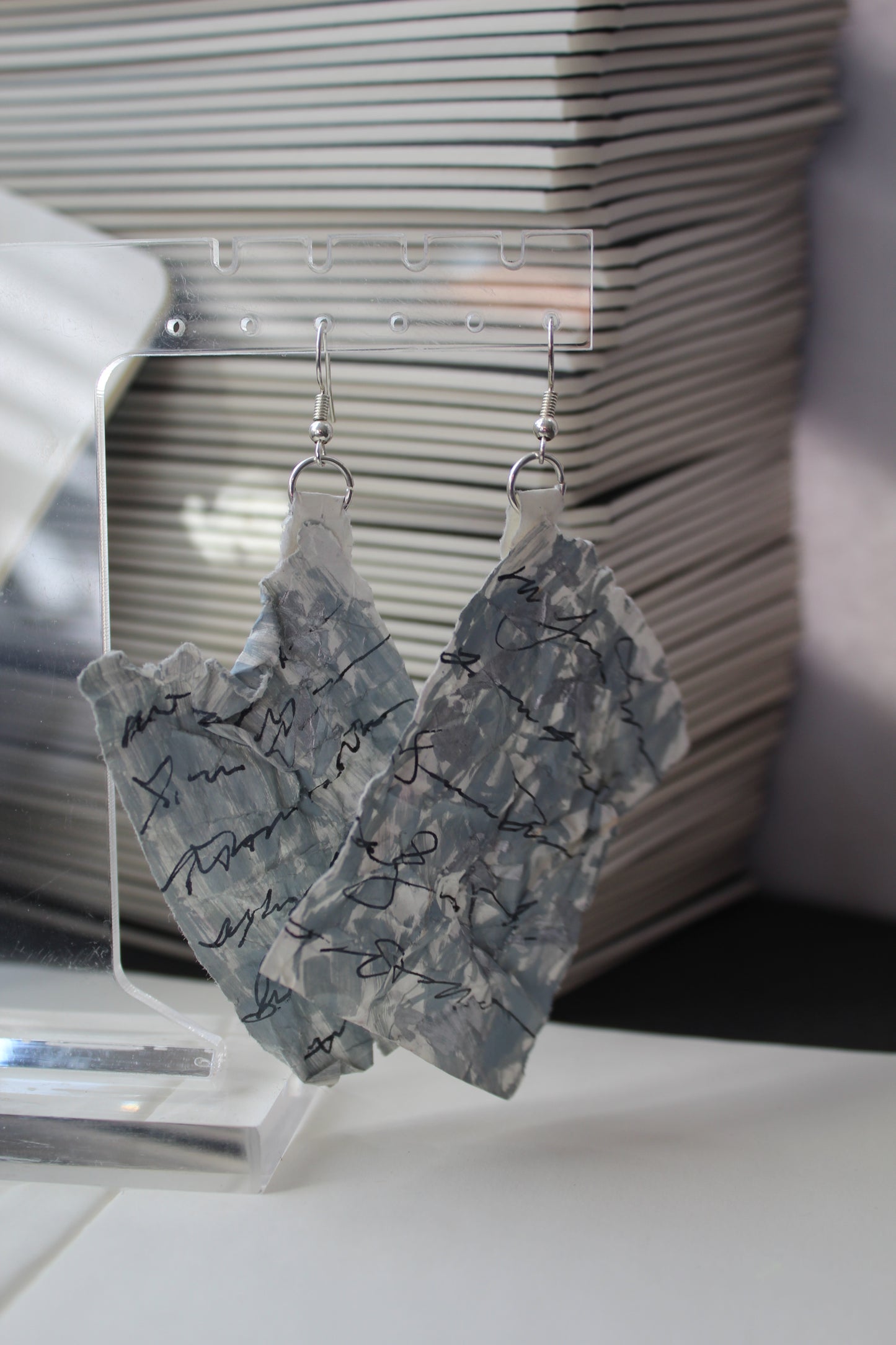 Grey History Paper Earrings