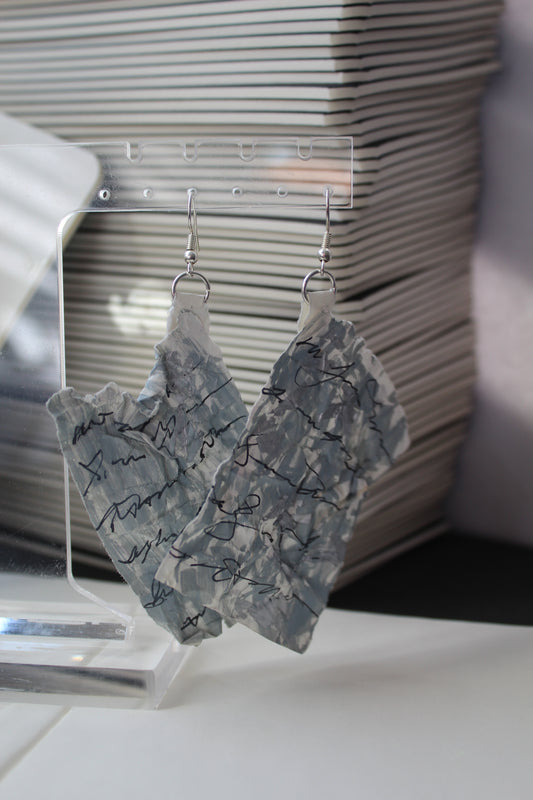 Grey History Paper Earrings