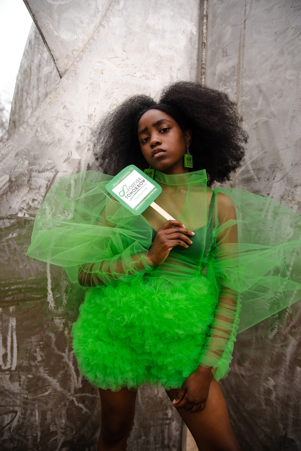 Green Tulle Puff Sleeve Top