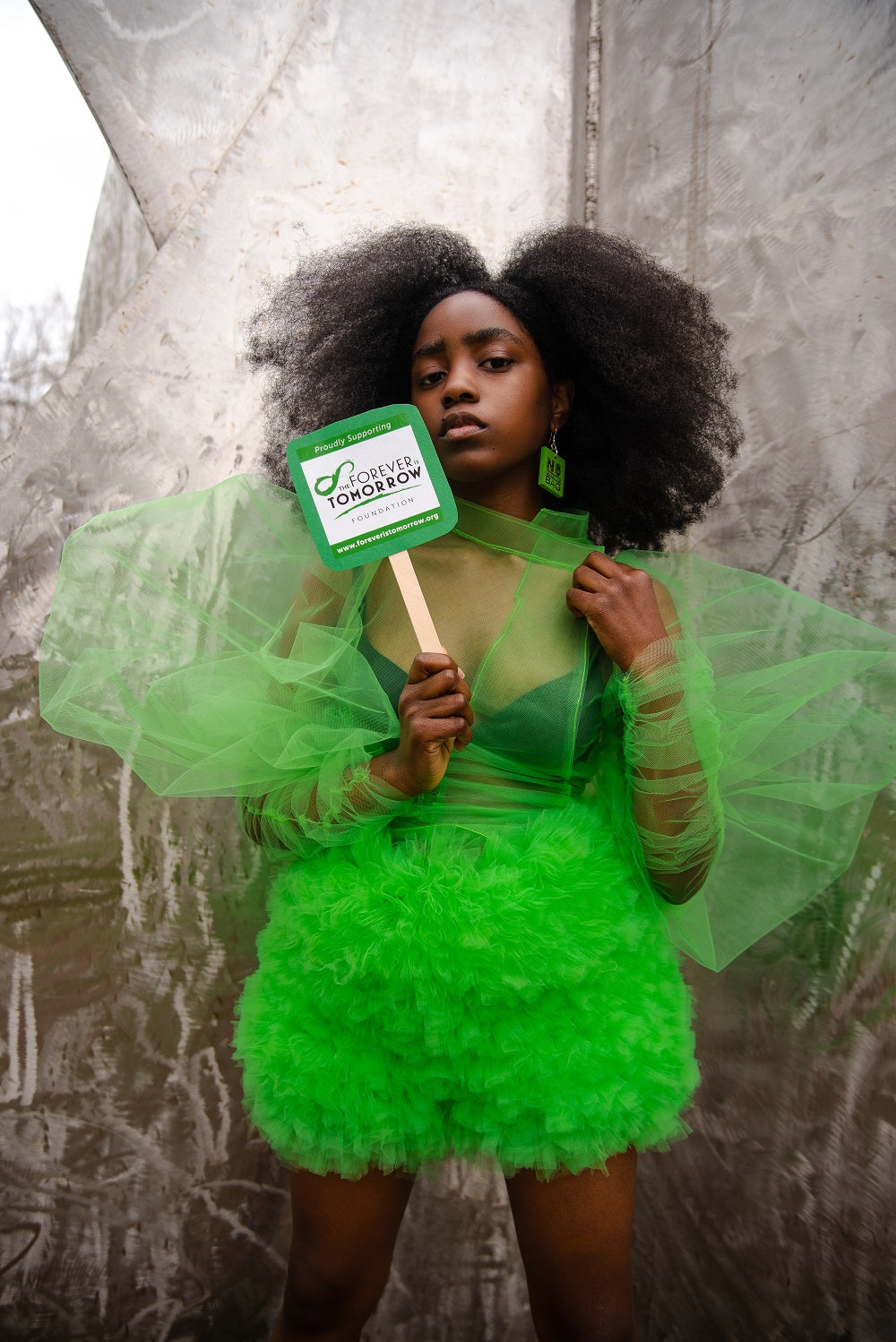 Green Tulle Puff Sleeve Top