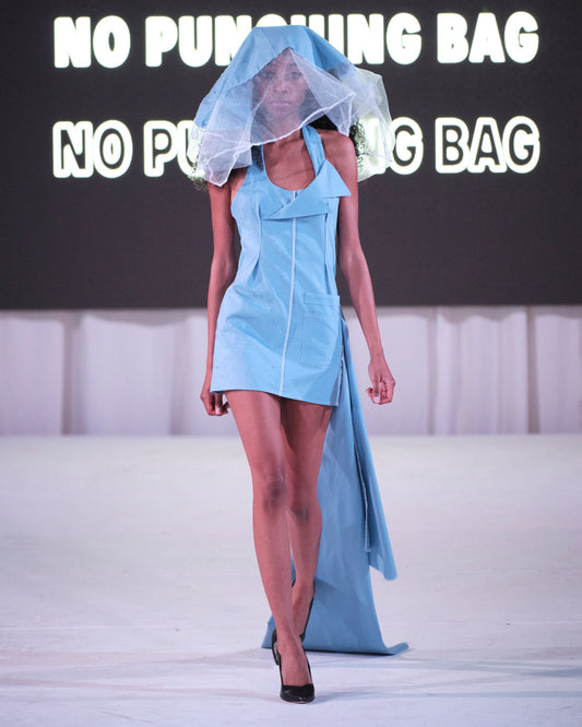 Light Blue Asymmetrical Halter Mini Dress w/ Veil