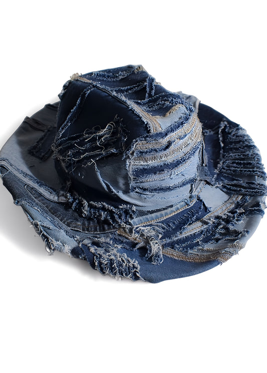 Distressed Denim Patchwork Women's Cowboy Hat