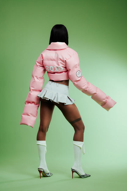 Pink Leather Puffer Jacket