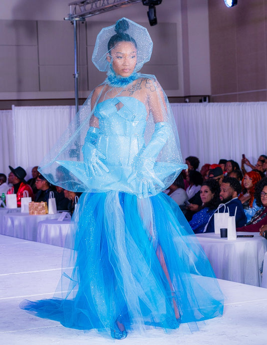 Rental - Sky Blue Geometric Couture Dress
