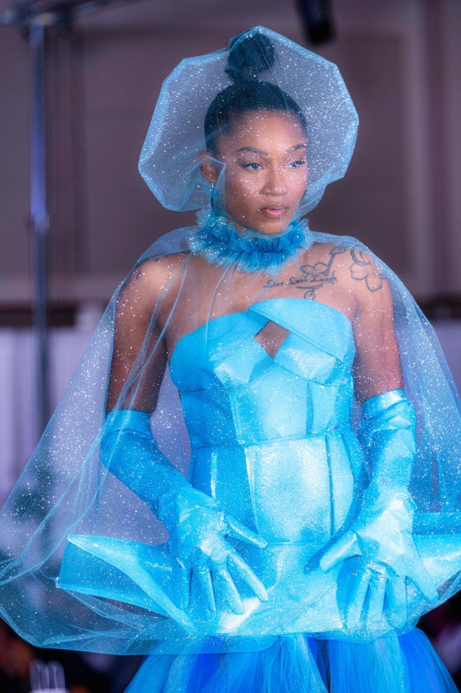 Sky Blue Geometric Couture Dress