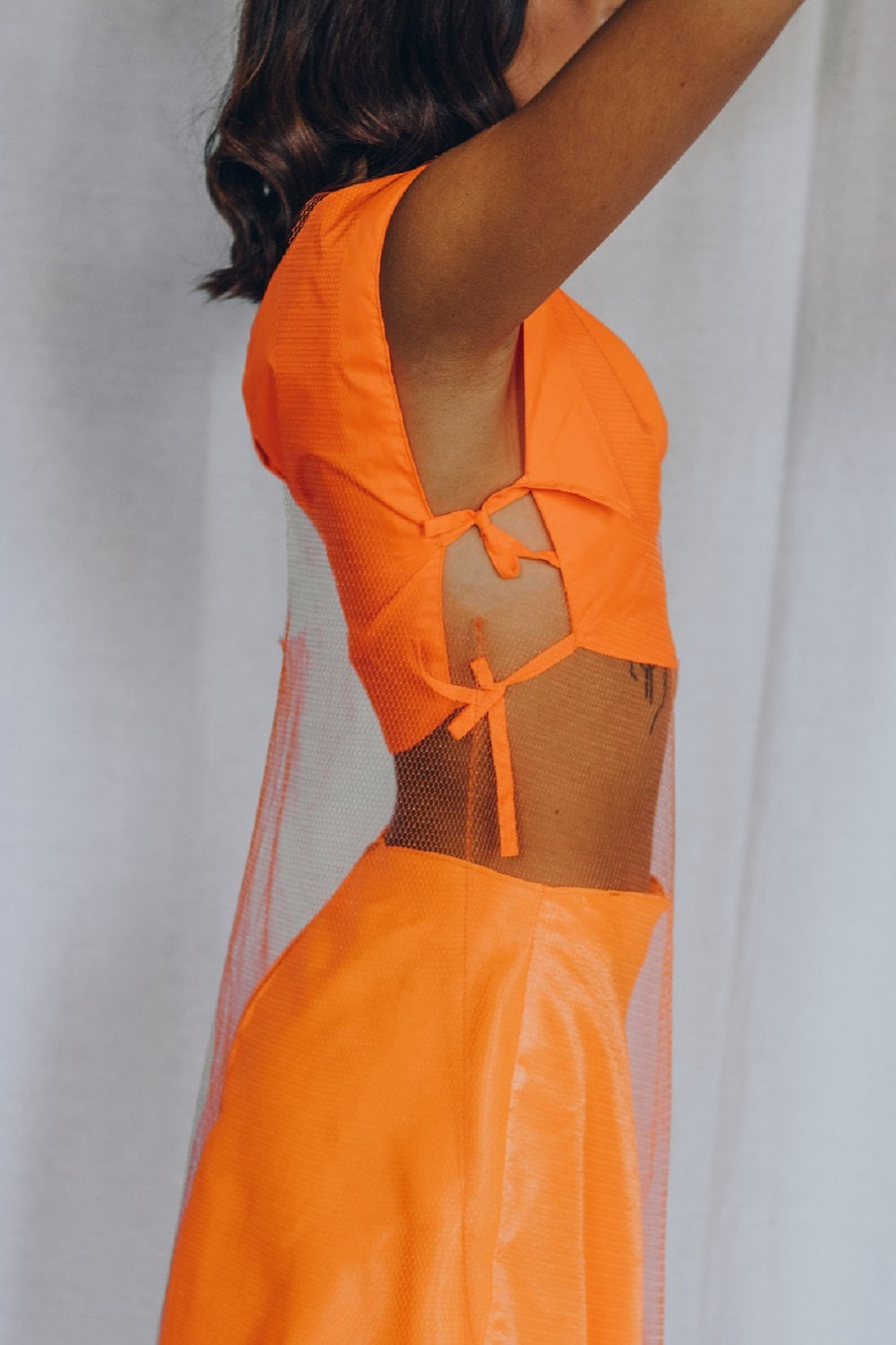 Neon Orange Vinyl V neck crop top