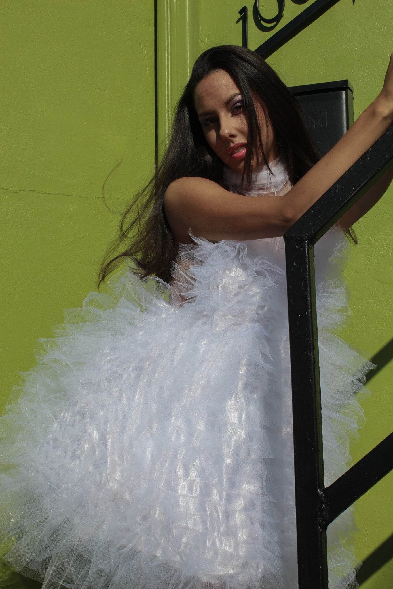 White Tulle Ruffle Dress