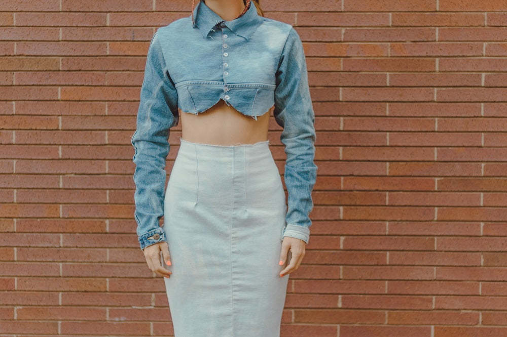 Denim Long Sleeve Collar crop top