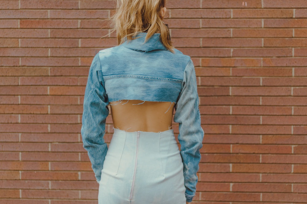 Denim Long Sleeve Collar crop top