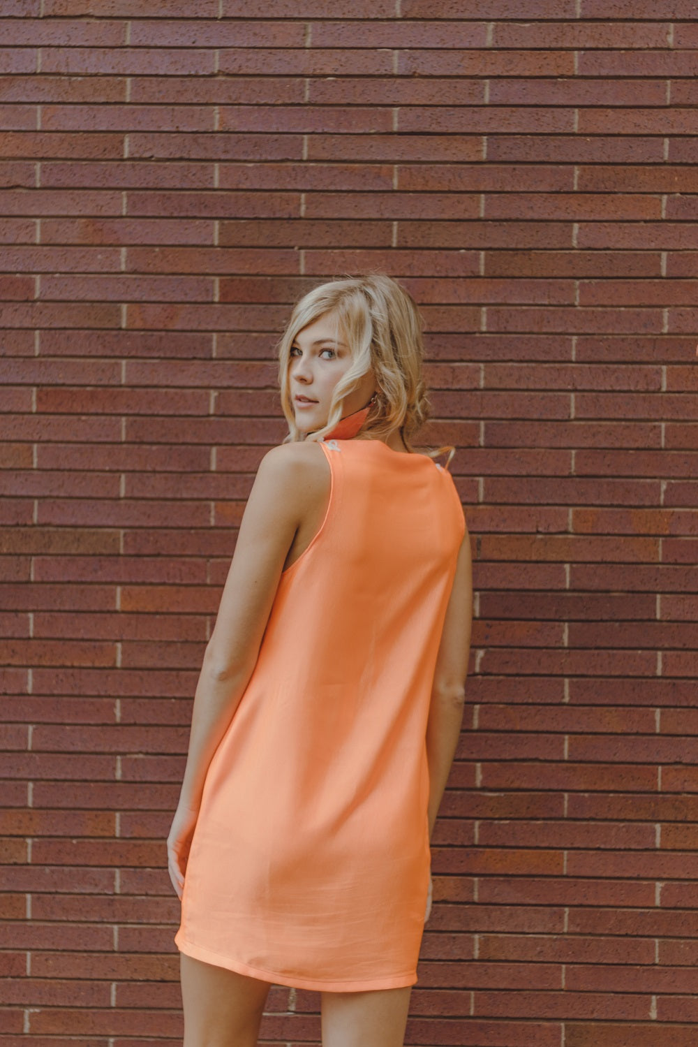 Orange Satin Slip Dress